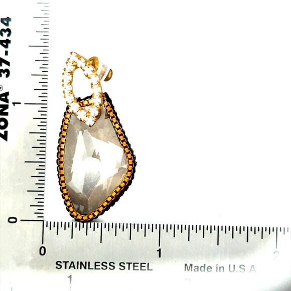 Large Black Stone Chain Crystals Earrings - Picture 5 of 6